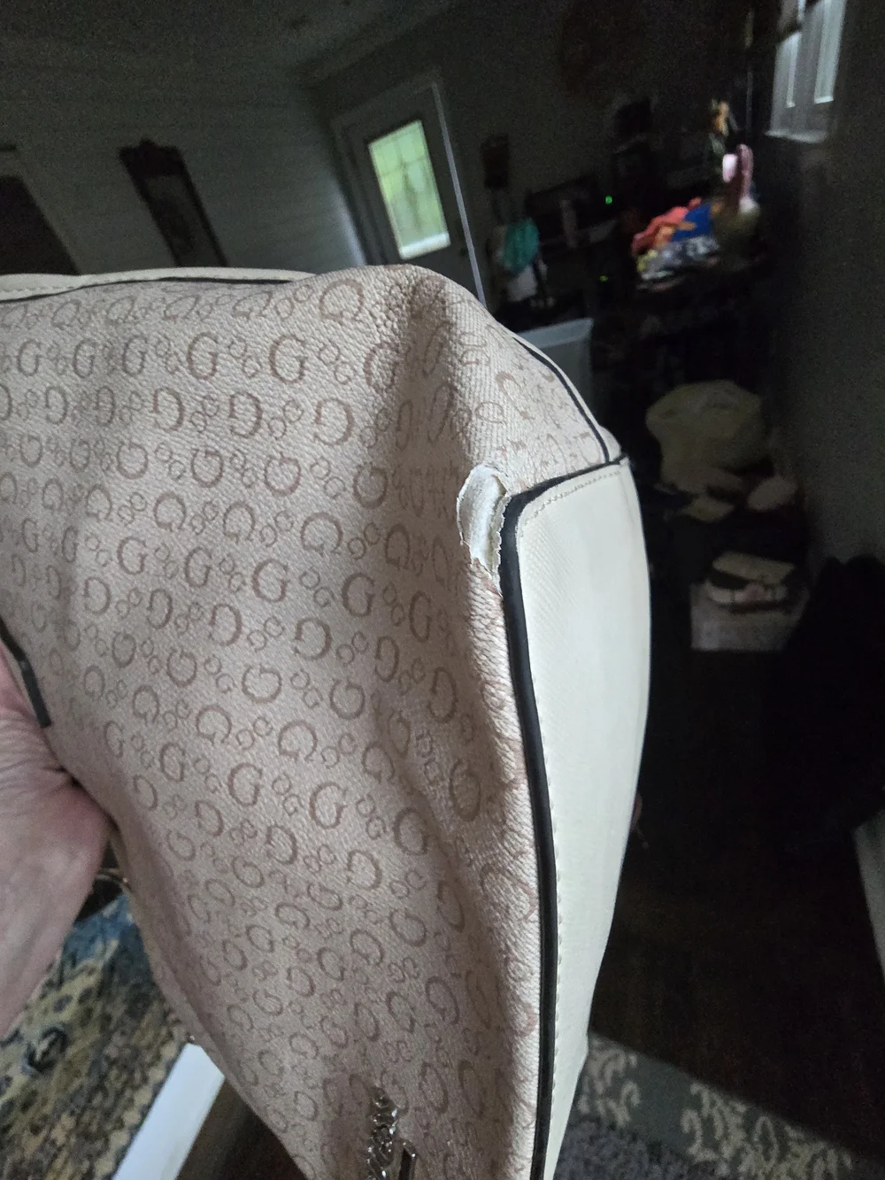 GUESS Light Beige Monogram Tote with Matching Wallet